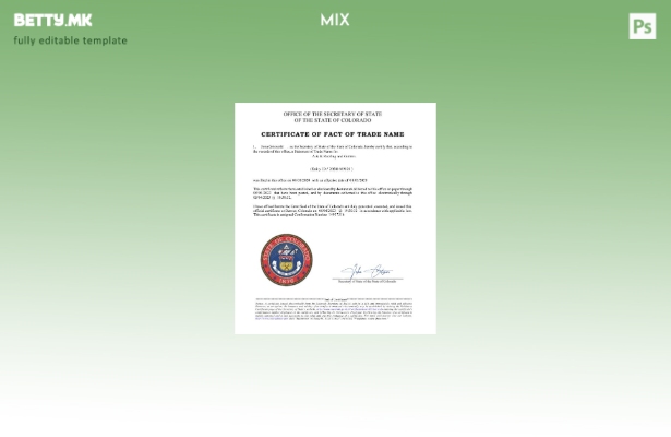 модерен стил САД Колорадо Сертификат за факт на шаблон за трговско име